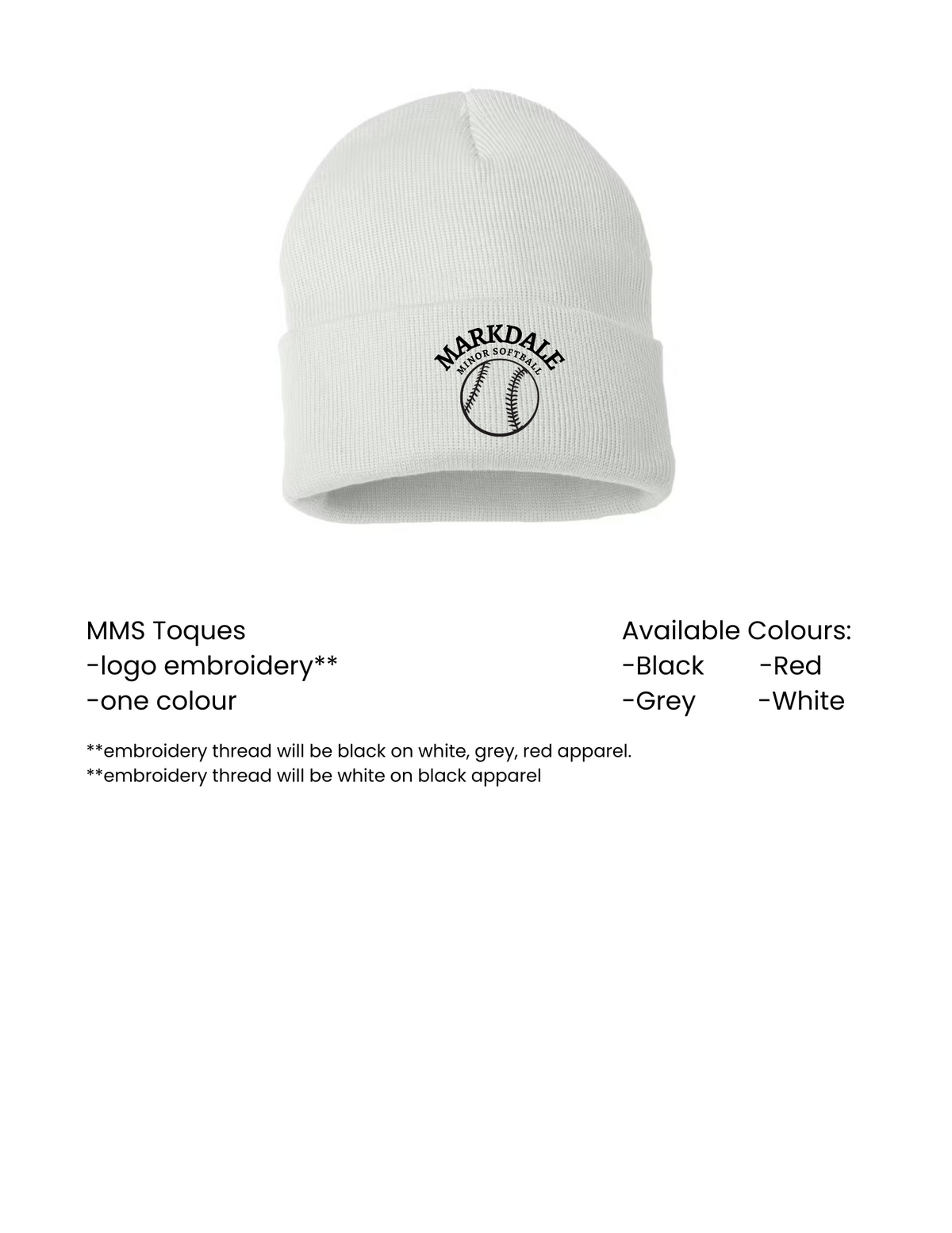 Markdale Minor Softball Toques